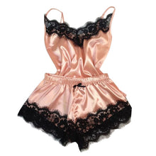 Load image into Gallery viewer, Lounge Sleep Pajama Set Sexy Satin Sleepwear Women Summer Pyjama Femme Fashion Flower Pajamas for Women with Lace Chest 2019 new
