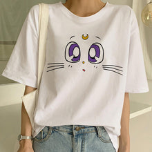 Load image into Gallery viewer, Sailor Moon Summer New Fashion T Shirt Women Harajuku Short Sleeve Fun Ulzzang T-Shirt Cute Cat Tshirt Cartoon Top Tees Female