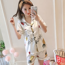 Load image into Gallery viewer, 2019 Summer Women's Pajamas Sets with Flower Print Fashion Luxury Female Faux Silk Two Pieces Shirts + Pants Nighties Sleepwear