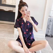 Load image into Gallery viewer, 2019 Summer Women's Pajamas Sets with Flower Print Fashion Luxury Female Faux Silk Two Pieces Shirts + Pants Nighties Sleepwear