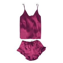 Load image into Gallery viewer, Lounge Sleep Pajama Set Sexy Satin Sleepwear Women Summer Pyjama Femme Fashion Flower Pajamas for Women with Lace Chest 2019 new
